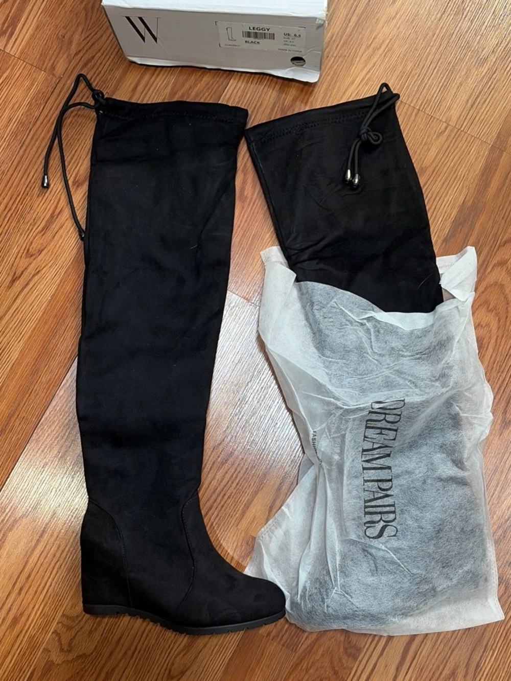 Dream Pairs Black Over-the-Knee Wedge Boots. Size 6.5